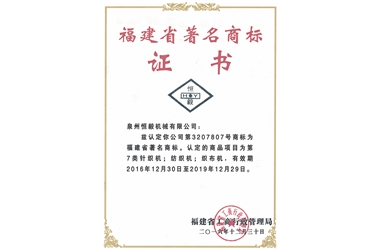 Сертификат на известный товарный знак провинции Фуцзянь